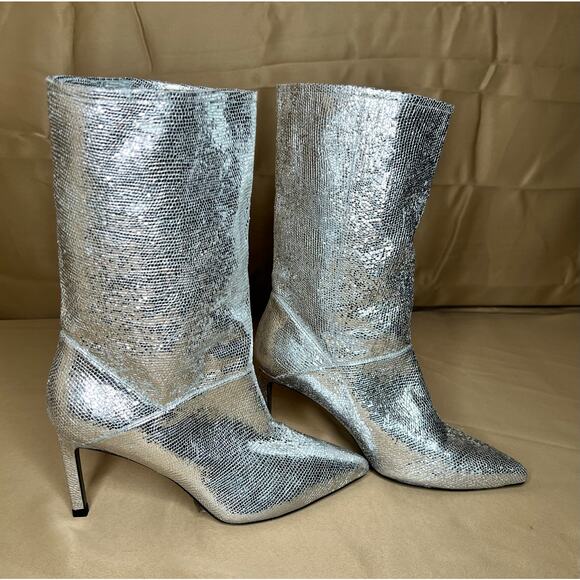 All Saints Orleans Metallic Pointed Toe Mid Calf Boots 8 - Picture 4 of 11